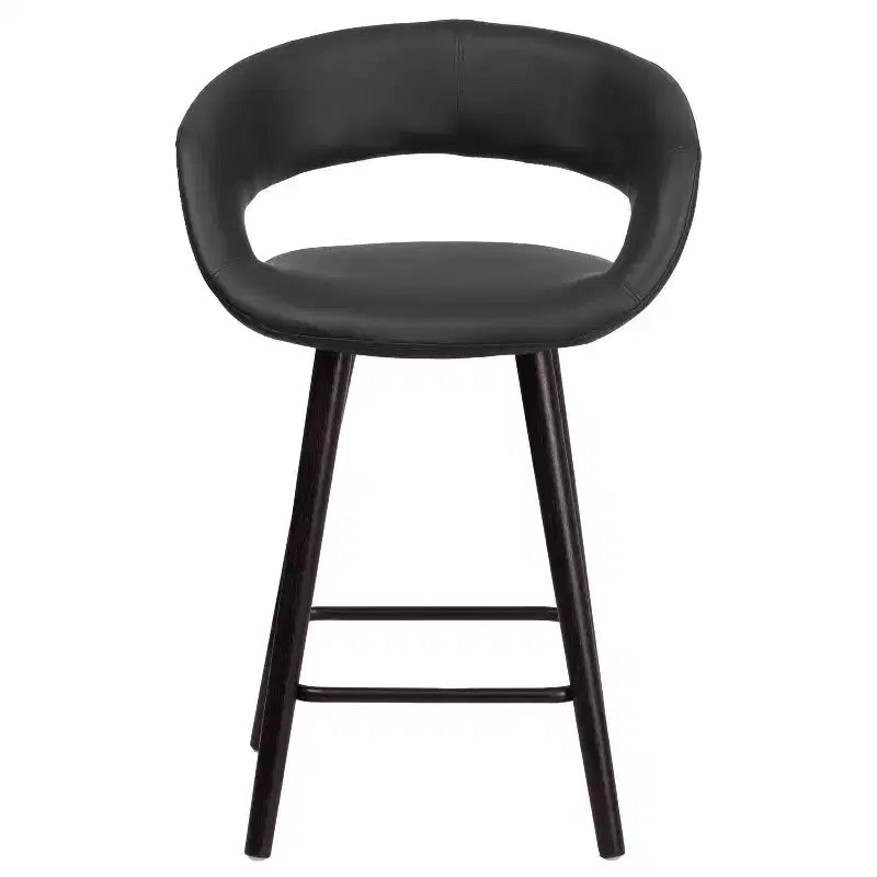Tabouret de comptoir contemporain de 24 po de hauteur avec dossier arrondi en vinyle et structure en bois cappuccino