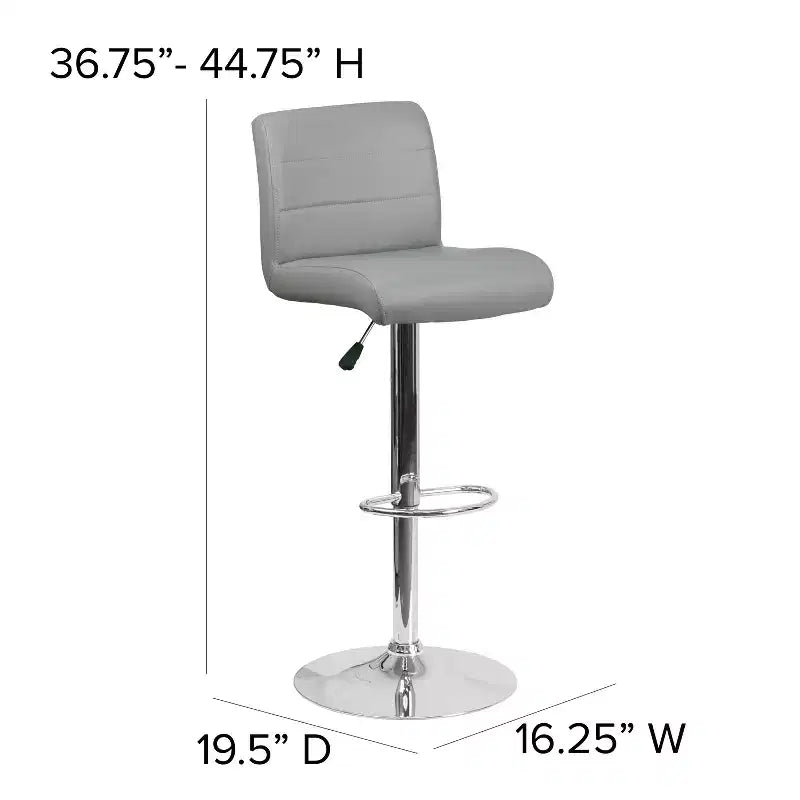 Tabouret de bar contemporain en vinyle à hauteur réglable avec assise roulée et base chromée