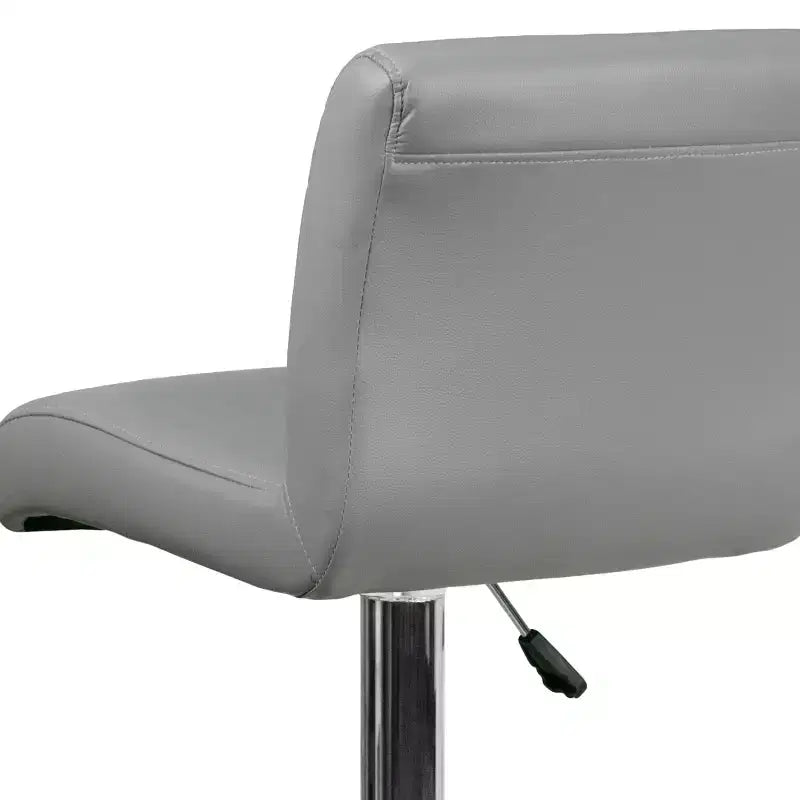 Tabouret de bar contemporain en vinyle à hauteur réglable avec assise roulée et base chromée
