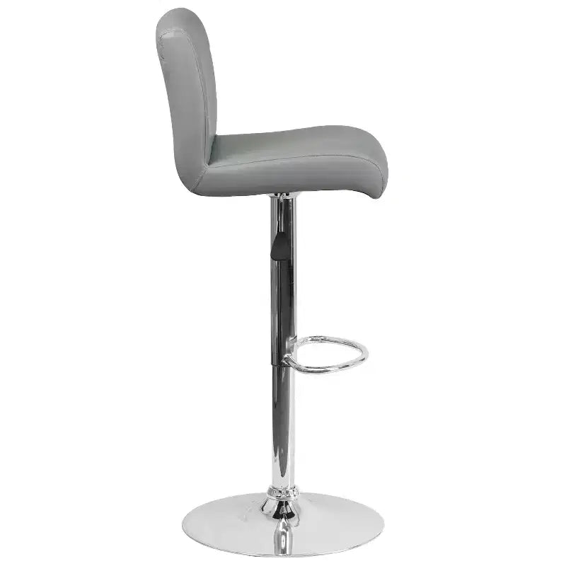 Tabouret de bar contemporain en vinyle à hauteur réglable avec assise roulée et base chromée