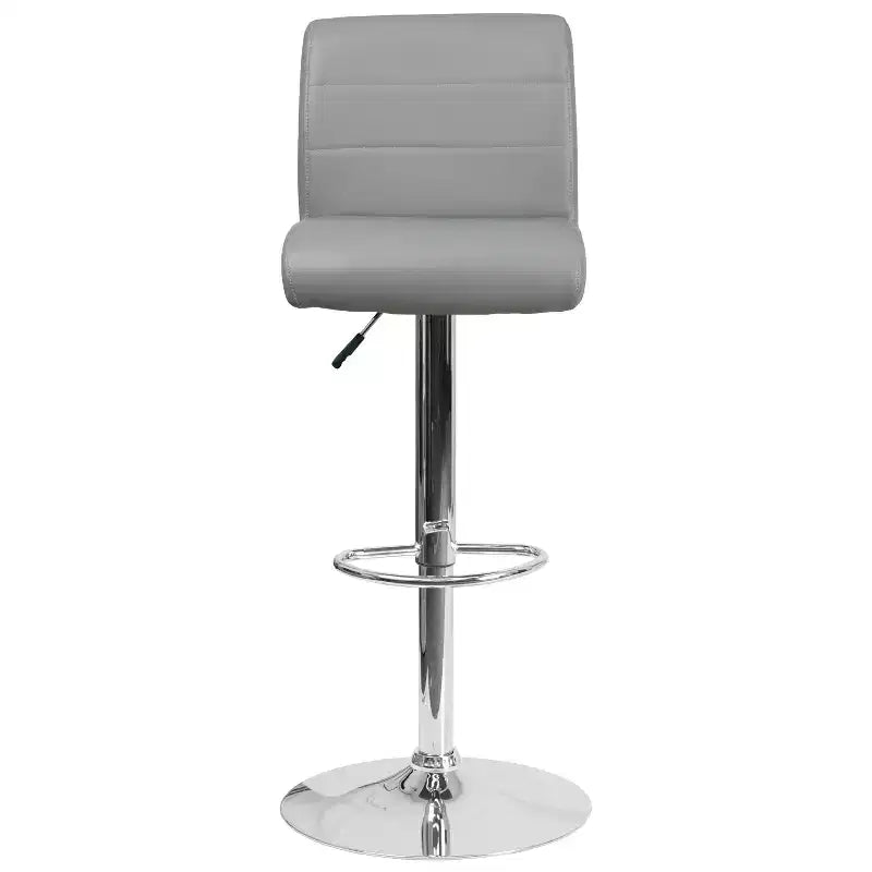 Tabouret de bar contemporain en vinyle à hauteur réglable avec assise roulée et base chromée