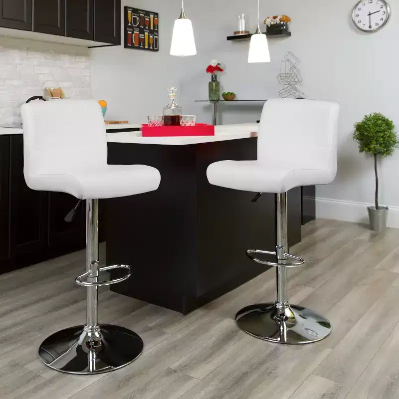 Tabouret de bar contemporain en vinyle à hauteur réglable avec assise roulée et base chromée