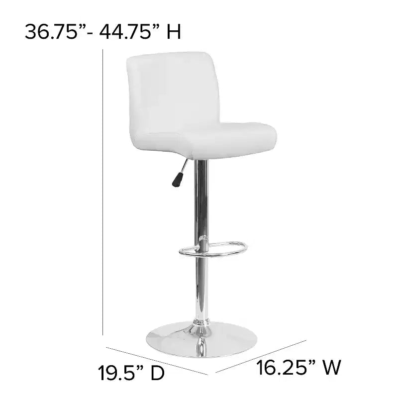 Tabouret de bar contemporain en vinyle à hauteur réglable avec assise roulée et base chromée
