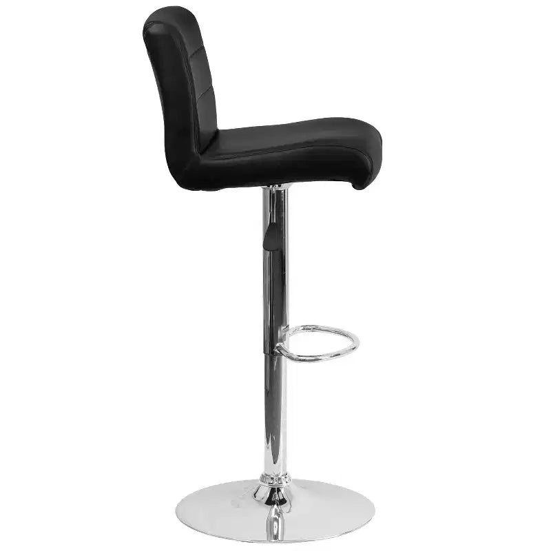 Tabouret de bar contemporain en vinyle à hauteur réglable avec assise roulée et base chromée