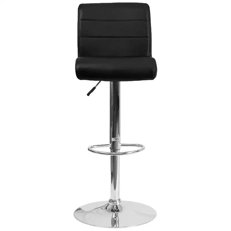 Tabouret de bar contemporain en vinyle à hauteur réglable avec assise roulée et base chromée