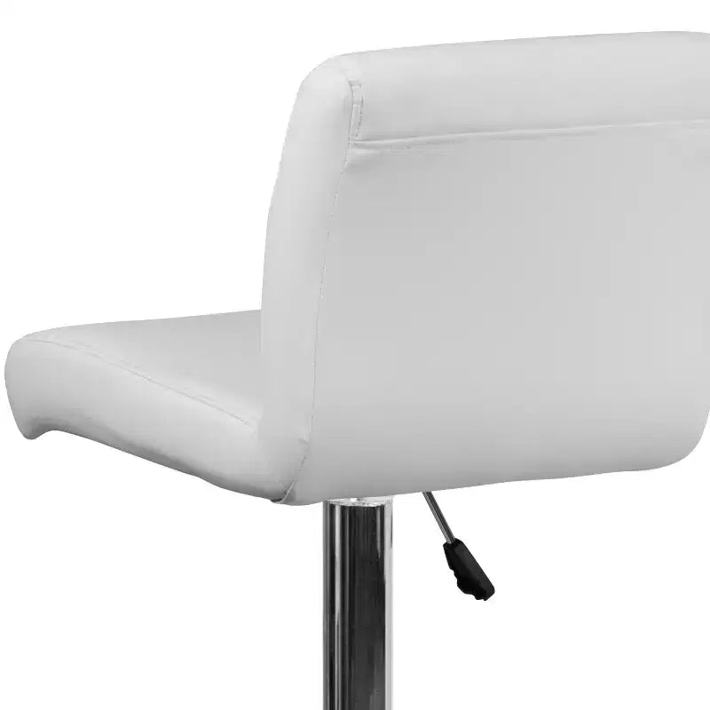 Tabouret de bar contemporain en vinyle à hauteur réglable avec assise roulée et base chromée