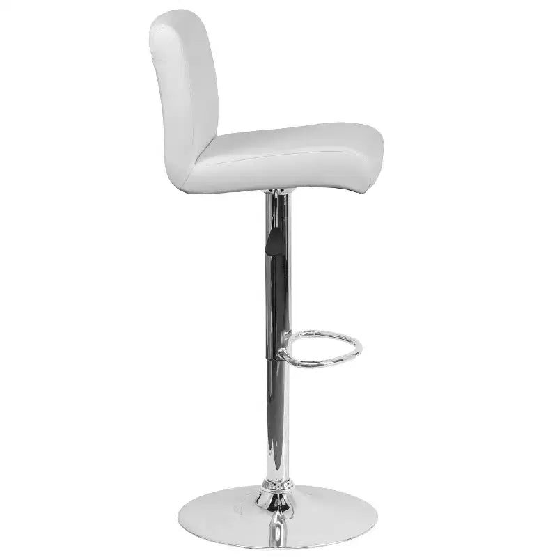 Tabouret de bar contemporain en vinyle à hauteur réglable avec assise roulée et base chromée