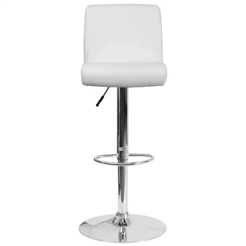 Tabouret de bar contemporain en vinyle à hauteur réglable avec assise roulée et base chromée