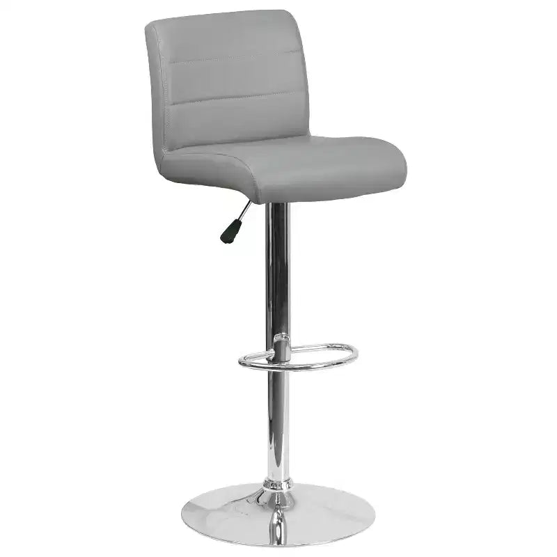 Tabouret de bar contemporain en vinyle à hauteur réglable avec assise roulée et base chromée