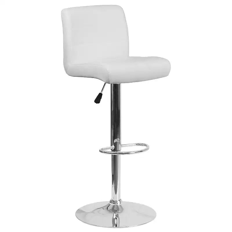 Tabouret de bar contemporain en vinyle à hauteur réglable avec assise roulée et base chromée