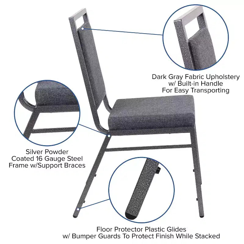 Chaise de banquet empilable à dossier carré avec cadre Silvervein