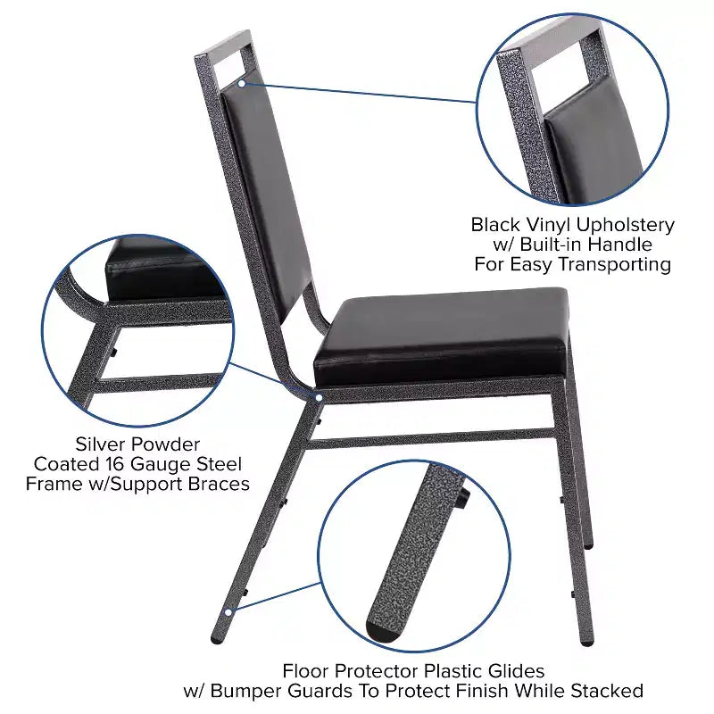 Chaise de banquet empilable à dossier carré avec cadre Silvervein