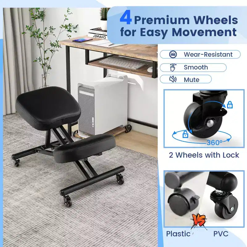 Chaise ergonomique à genoux Tabouret réglable avec roues universelles verrouillables Siège inclinable